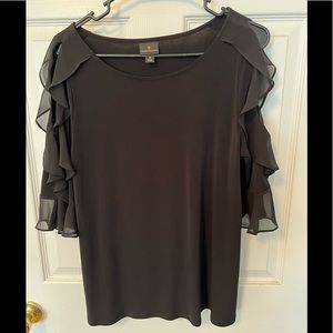 Black ruffled cut out sleeve blouse